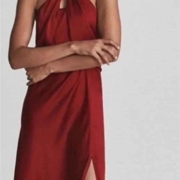Red Sleeveless Halter Sundress with Slit - Picture 6 of 6